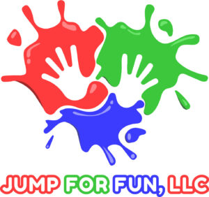 two handprints in a splash of paint; jump for fun llc